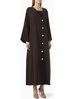 Elna Line Modern V Yaka Butonlu Abaya Şık Drapeli Tasarım ve Şila ile Rahat Kullanım