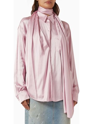 Acne Studios Pembe Katmanlı Bluz - Saten - %97 Viskoz %3 Elastan - Butonlu Kapatma - Şık Detaylar