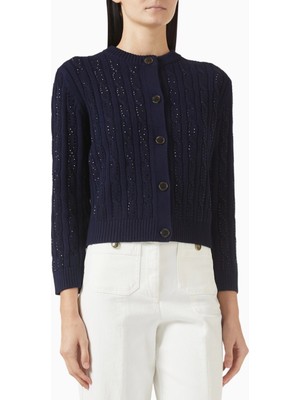 Marella Cable-Knit Cardigan, Klasik Örgü Düğmeli Triko Hırka