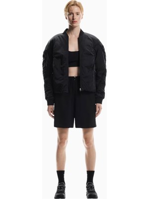 On Bomber Jacket Parlak Dokulu Regular Fit Ayarlanabilir Kadın Ceket