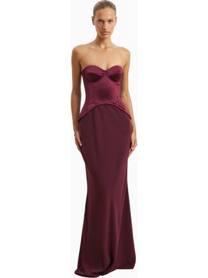 Because Of Alice Satin Corset Gown With Sweetheart Neckline Korse Detaylı Saten Maxi Kadın Elbise
