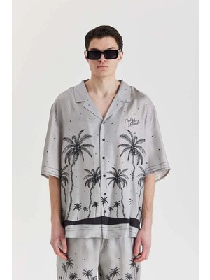 American Rag Cie Gri Oversize Deseret Cloud Ipek Gömlek - Rahat ve Şık Erkek Modası