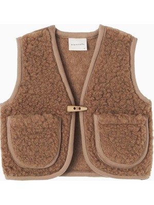 Binibamba V-Yaka ve Patch Cep Detaylı,  %100 Yün Bebek Yelek