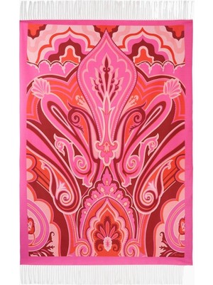 Etro Pembe Paisley Desenli Pamuklu, Italyan Tasarımı Şal Battaniye