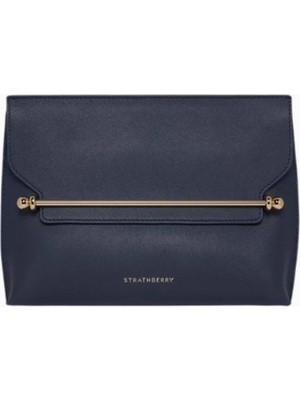 Strathberry Stylist Crossbody Clutch Lacivert Dana Deri Lüks Çanta, Günlük ve Gece Kullanımı