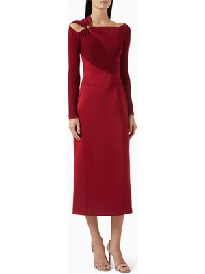 Eegen Studio Eleanor Midi Dress - Zarif Tasarım, Altın Yüzük Dekolteli, Uzun Kollu, Etkileyici Midi Elbise