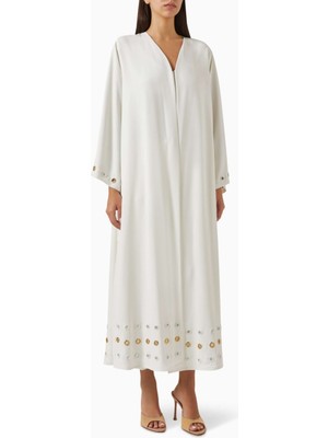 Elna Line Şık Dikiş Detaylı Uzun Kollu Abaya Rahat Kesim ve Şila ile Modern Görünüm