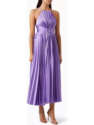 Acler Montague Pileli Midi Elbise, Violet
