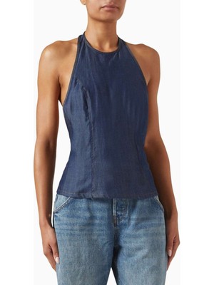 EB Denim Iris Halterneck Tank Top - Mavi - Modern Basitlikte Şıklık
