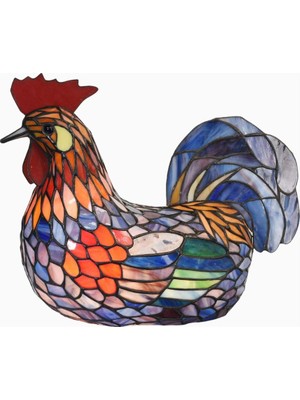 Bieye L30834 El Yapımı Renkli Horoz Desenli Tiffany Style Vitray Masa Lambası
