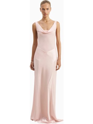 Because Of Alice Cowl Neck Satin Panel Gown Draped Bias Cut Maxi Dress Kadın Elbise