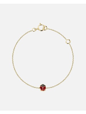 FAVS Little Friends Armband 375ER Gelbgold Kişisel Şans Simbolü Kırmızı Siyah Marienkäfer Tasarımı 14 cm