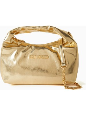 Love Moschino Küçük Metalik Deri Günlük Çanta, Altın, Üst Saplı ve Zincir Askılı