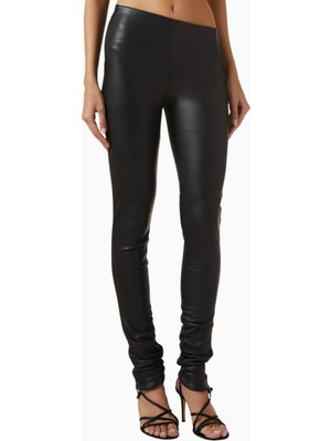 Maniere De Voir Clara Angled-Waist Leggings, Lüks Vegan Deri, Asimetrik Bel Tasarımı