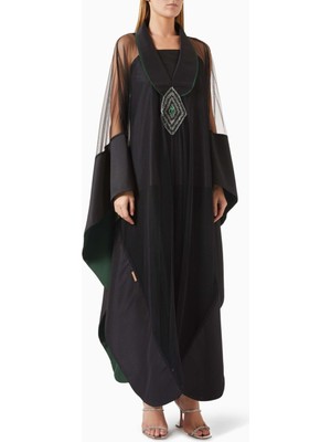 Ammaniyas Organza Abaya Taş Süslemeli Şık Tasarım Pratik Ön Kapama ile Rahat Kullanım