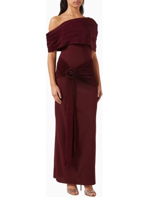 Ac By Aanchal Chanda Off-Shoulder Rose Drape Gül Drapeli Omuz Dekolteli Uzun Kadın  Elbise