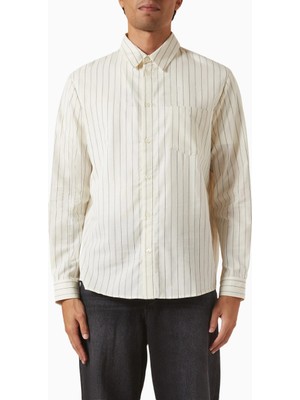 A.p.c. Clement Striped Cotton-Wool Çizgili Erkek Gömlek Off White