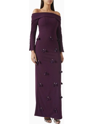 Ac By Aanchal Chanda Chanda Off-Shoulder Maxi Kadın Elbise Koyu Mor