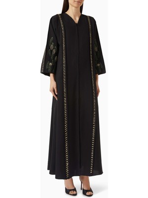 Rauaa Official Şık Nakışlı Lina Abaya Rahat Kesim ile Tamamlayıcı Sheila ile Beraber