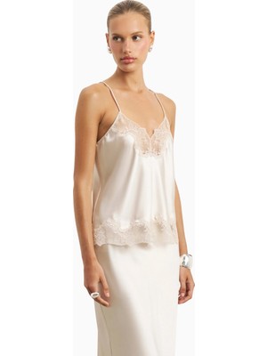 Because Of Alice Satin Lace Detail Midi 90's Stil Flared Kadın Etek