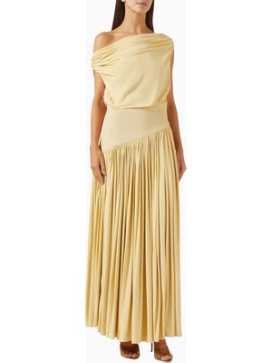 Abadia Abadıa Bambu Jersey Gwen Omuz Açık Elbise, Sarı, Pileli Etek, Rahat Tasarım