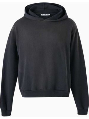 Acne Studios Unisex Logo Baskılı Hoodie - Siyah - Organik Pamuk Karışımı - Vintage Yıkama Efekti