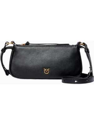 Pinko Mini Half Moon Siyah Deri Lüks Baguette Çanta, Günlük ve Gece Kullanımı Için
