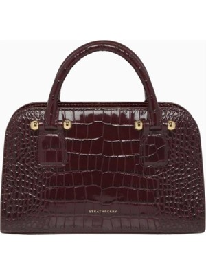 Strathberry Mini Georgia Bordo Kroko Deri Lüks Tote Çanta, Günlük ve Özel Kullanım