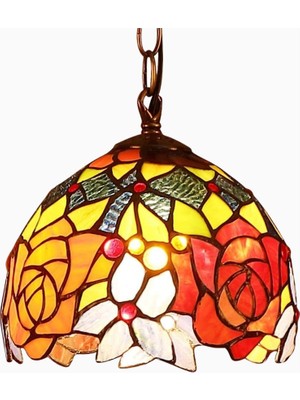 Home London Breeze L30127 El Yapımı Tiffany Vitray Gül Sarkıt Avize 7 Inç Kırmızı