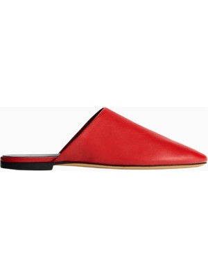 Jude Floor Slide, Kırmızı Deri Sivri Burun Backless Lüks Terlik
