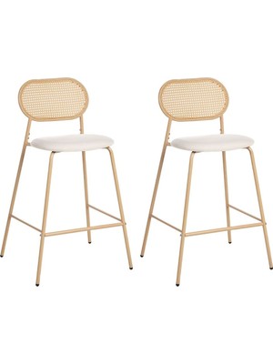 Beliani Adaver 2'li Rattan Bar Sandalyesi Seti, 72 Cm, Retro Stil, Açık Ahşap Görünümlü Tasarım