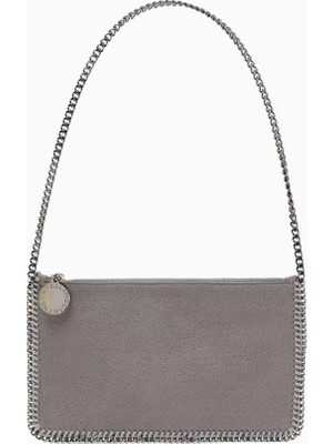 Stella Mccartney Falabella Shaggy Deer, Gri Vegan Deri Zincir Detaylı Lüks Pochette Omuz Çantası