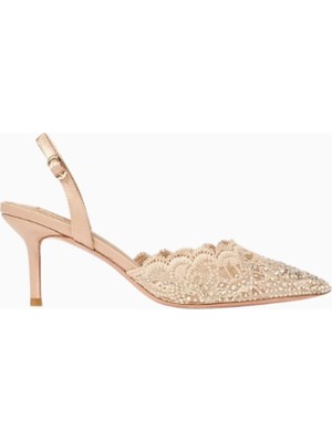 Nicoli Rimini 70 Dantelli Slingback Topuklu, Kristal Taşlı, Sivri Burun, Lüks El Işçiliği Tasarım