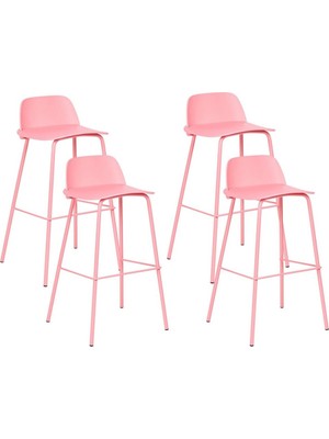 Beliani Mora 4’lü Pastel Pembe Bar Sandalyesi Seti, Dayanıklı Sentetik ve Metal, Modern Tasarım