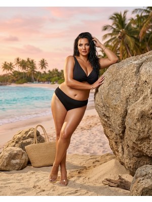 Eros Büyük Beden Balenli Çapraz Detaylı Ayarlanabilir Askılı Toparlayıcı Kadın Bikini Takım