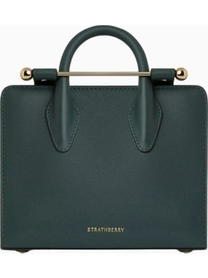 Strathberry Nano Tote Çanta Bottle Green, Deri ve Zincir Askılı