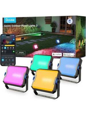 Govee Rgbıc Akıllı Dış Mekan LED Spot Işık 4’lü Paket, IP66, Alexa & Google Uyumlu, 1000 Lm
