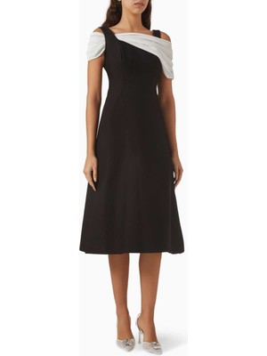 Eegen Studio Off Shoulder Toplu Midi Elbise - Şık, Fitted Bel ve A-Line Etek Tasarımı ile