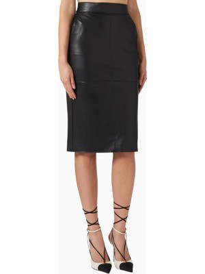 Elisabetta Franchi Deri Görünümlü, Korse Detaylı Fitted Pencil Midi Etek
