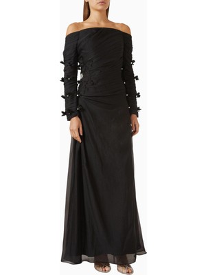 Ac By Aanchal Chanda 3D Floral-Applique Gown Omzu Açık Kadın Elbise