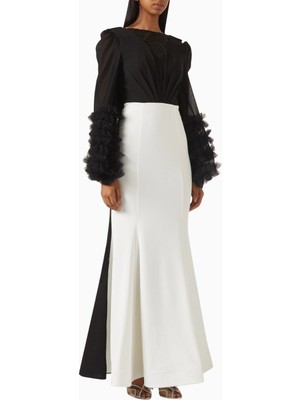 Ac By Aanchal Chanda Ruffled-Sleeves Flared Fırfırlı Kollu Uzun Kadın Elbise
