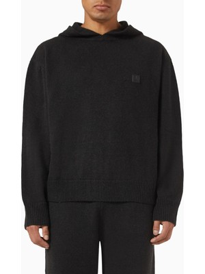 Maniere De Voir Eiffel Hoodie, Siyah Örgü Kapüşonlu Üst, Işlemeli Logo ve Yivli Detaylar