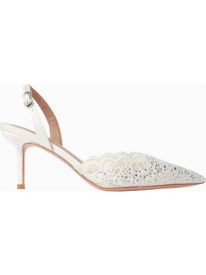 Nicoli Rimini 70 Dantelli Slingback Topuklu, Kristal Taşlı, Sivri Burun, Lüks El Işçiliği Tasarım
