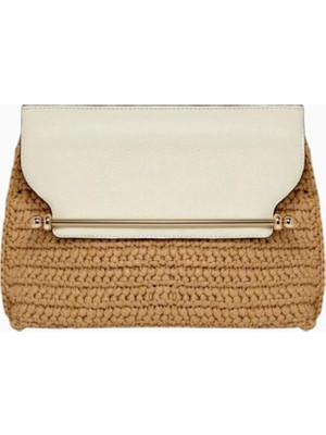 Strathberry Stylist Crossbody Raffia ve Vanilya Dana Deri Lüks Çanta, Günlük ve Gece Kullanım