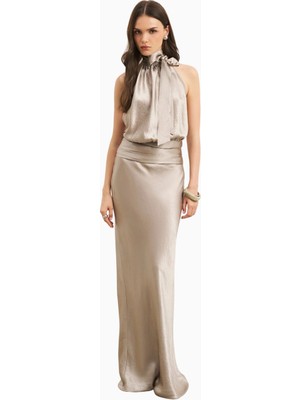 Because Of Alice Crushed Satin Bias Cut Maxi Kadın Etek