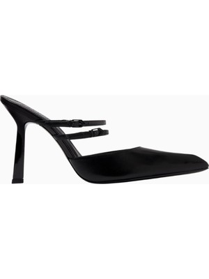 Schutz Fresh Boho 105 Mules, Siyah Nappa Deri, Çift Bant ve 105MM Topuk