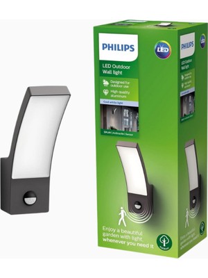 Philips Splay LED Sensörlü Dış Duvar Lambası 12W 4000K Antrasit