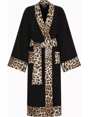 Dolce & Gabbana Casa Unisex Leopar Desenli Bornoz, Pamuklu, Yumuşak, Lüks Görünüm