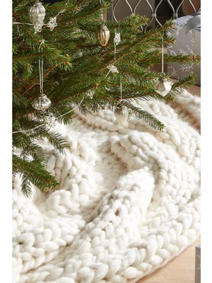 Crate & Barrel Ivory Cozy Knit Christmas Tree Skirt El Örgüsü Krem Yılbaşı Ağacı Eteği