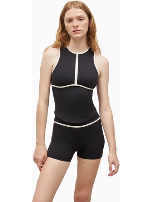 Because Of Alice Base Contrast Trim Sleeveless Zip Up Şekillendirici Fermuarlı Kadın Üst